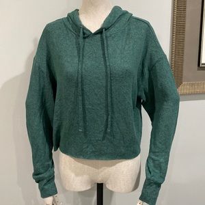 SO Lounge Hoodie Womens MediumLife Cozy Pullover Cropped Sweatshirt Dark Green